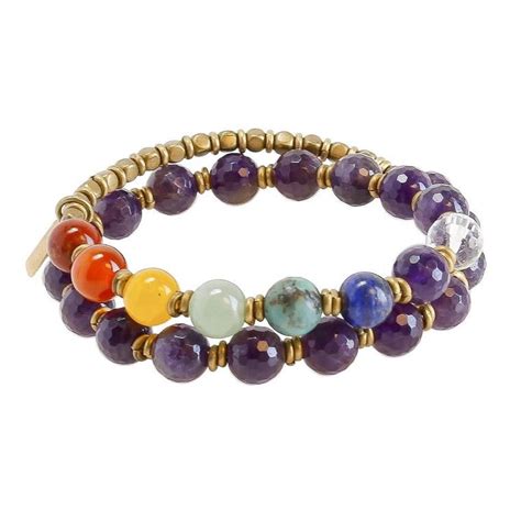 Seventh Chakra Genuine Amethyst And Chakra Gemstones Bead Wrap Mala