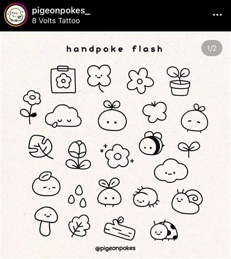 Stick N Poke Small Cute Kawaii Cottagecore Tattoo Flash Idea In