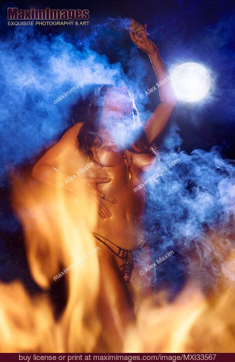 Beautiful Tribal Aboriginal Woman Dancing Naked At Night In Full Moon