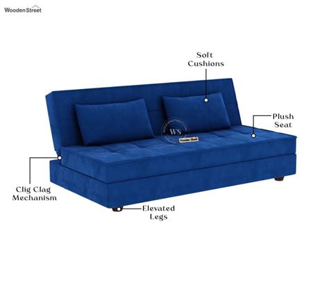 Buy Zoey Fabric 3 Seater Convertible Sofa Bed Velvet Indigo Blue At