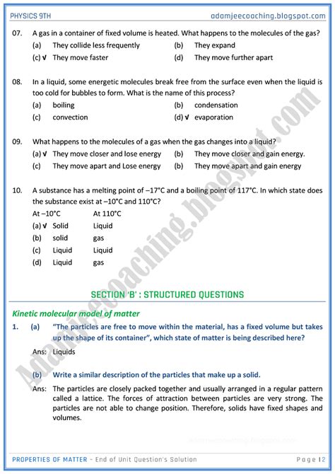 Adamjee Coaching Properties Of Matter Solved Book Exercise Physics 9th