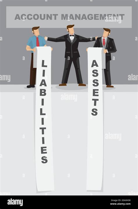 Cartoon Business Professional With Long List Of Assets And Liabilities