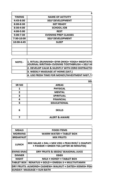 My Time Table Pdf Meal Food And Drink Preparation