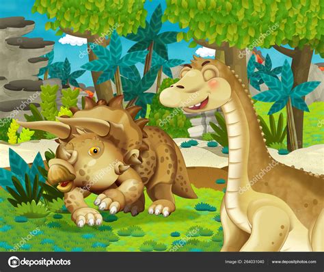 Cartoon Scene Dinosaur Apatosaurus Diplodocus Some Other Dinosaur