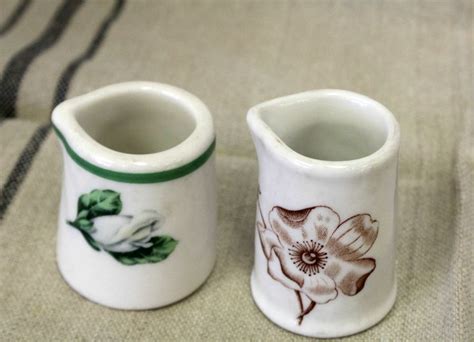 Two Vintage Restaurant China Individual Creamers Floral Design Coffee