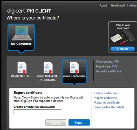 How to export certificates stored in the DigiCert PKI client