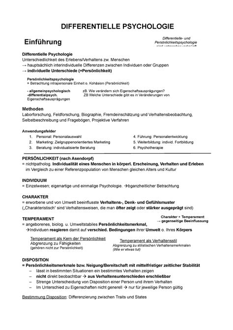 Differentielle Psychologie Skript Zusammenfassung Drühe