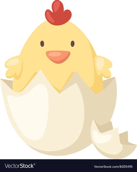 Cartoon yellow newborn chicken in the broken egg Vector Image