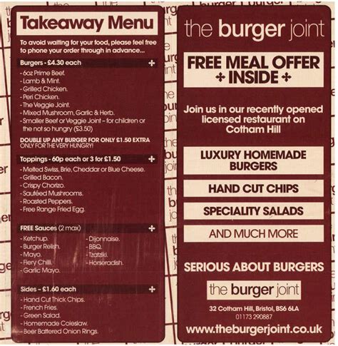 The Burger Joint Burger restaurant on Cotham Hill, Bristol - Everymenu