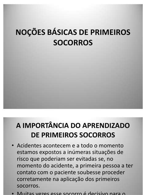 NoÇÕes BÁsicas De Primeiros Socorros