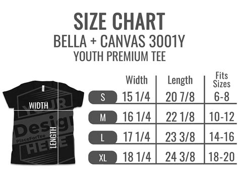 Size Chart Bella Canvas 3001Y – PlaceForTee