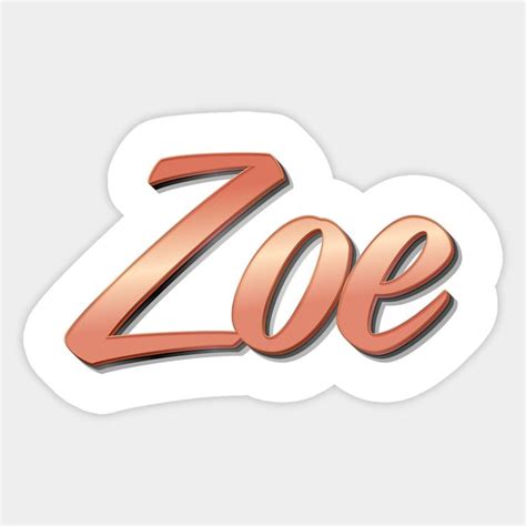 The Word Zooe Written In Copper On A White Sticker With A Pink Background