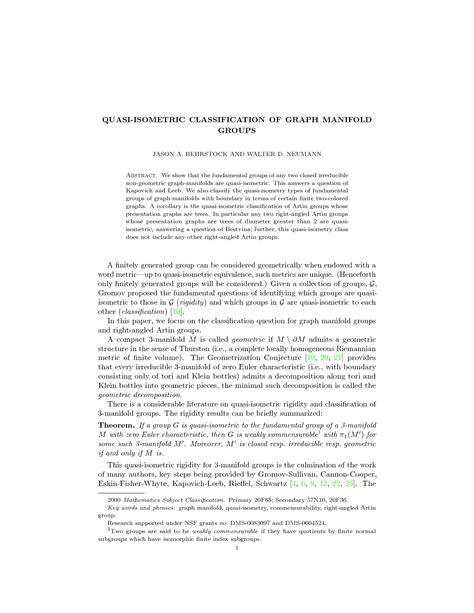 Solution Quasi Isometric Classification Of Graph Manifold Groups