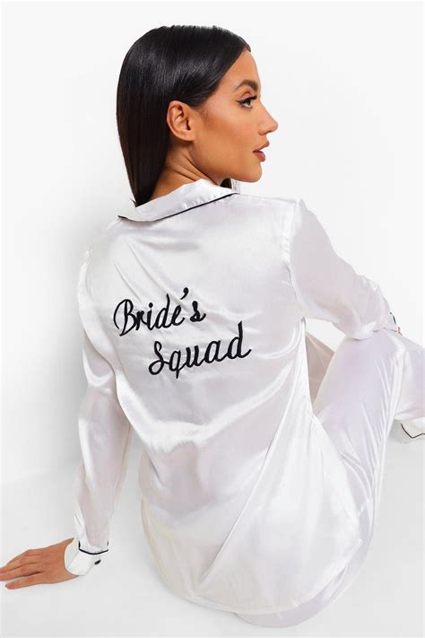 Bride Squad Satin Pj Set Boohoo Uk