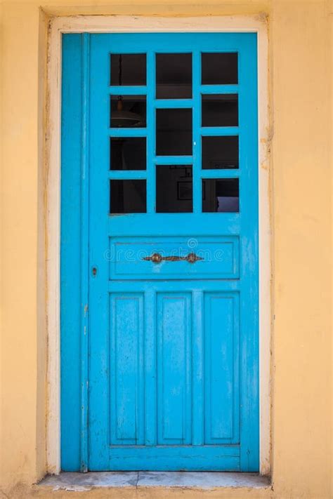 Bright Blue Door On The Street In Greece Greek Island Stock Photo