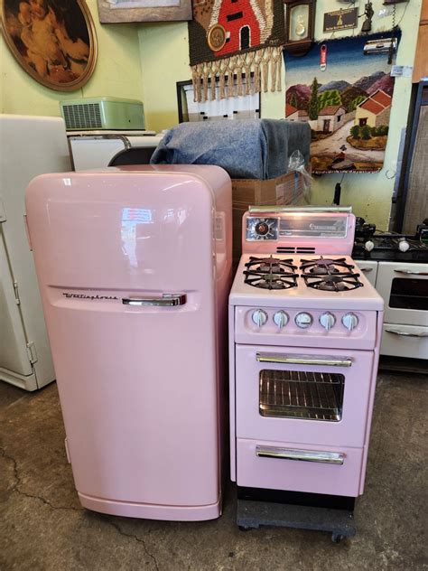 Vintage Pink Stove And Fridge Set