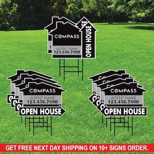 10 Pack COMPASS Custom Open House Arrow Yard Sign 2 Sided Add Your