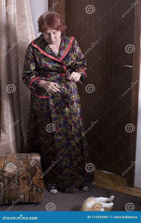 Old Woman With A Cat In Her Home Stock Image Image Of Costume Mother