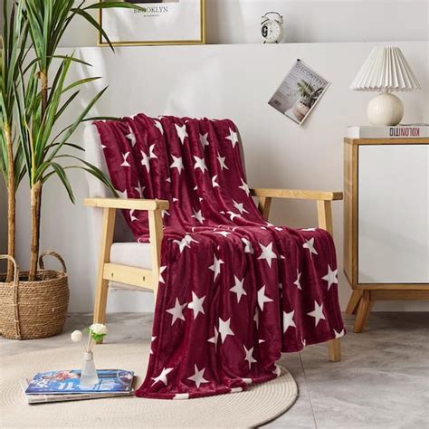 JML Burgundy Star Fleece Throw Blanket Throw 16N - The Home Depot