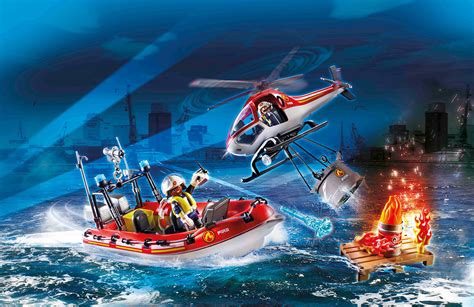 Playmobil Brigade De Pompiers Avec Bateau Et H Licopt Re Au