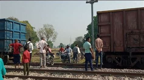 Moving Goods Train Divided Into Two Parts Coaches Cut Apart Traffic