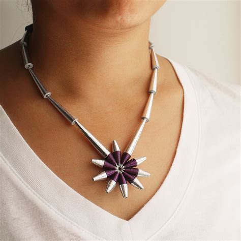 Shooting Star Necklace • Purple And Silver Big Pendant Beaded Jewelry