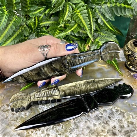 Sage Goddess Golden Sheen Obsidian Athame For Shadow Integration