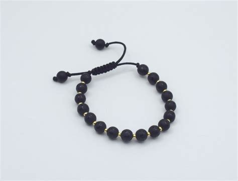 14kt yellow gold bids bracelet with onyx stone bids - 8cm - Catawiki