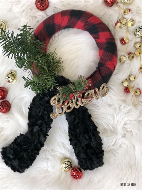 Diy Dollar Store Buffalo Plaid Scarf Wreath This Is Our Bliss