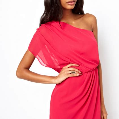 Fashion Off Shoulder Pure Color Of Inclined Shoulder Chiffon Dress On