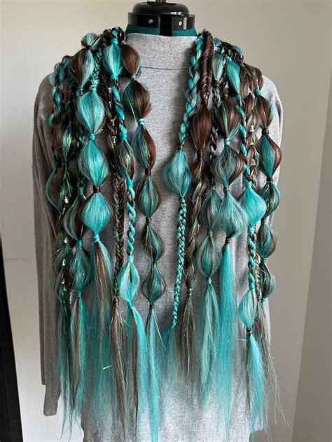 Brunette Teal Rave Festival Bohemian Bubble Braids Hair Etsy In 2024