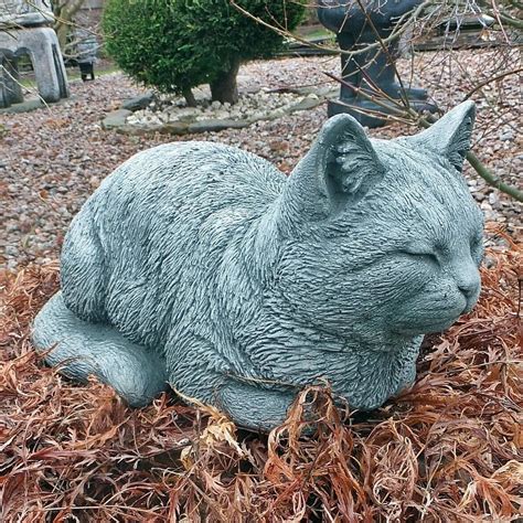 Stone Garden Cat Cement Cat Statue Concrete Cat Sculpture Etsy