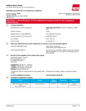 Fillable Online Safety Data Sheet Sds Hydrogen Peroxide Solution