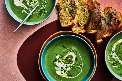 River Mint Pea And Warrigal Greens Soup With Saltbush Butter Sourdough