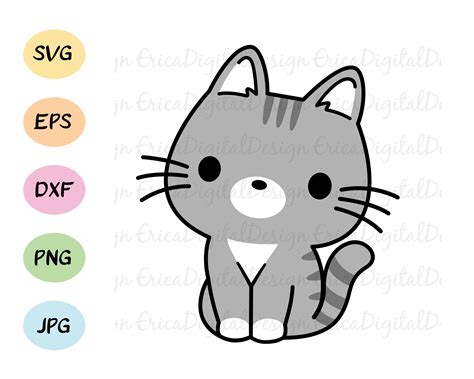 Cat SVG Cute Grey Cat Cut File Kawaii Cat Cutting File Kitty - Etsy Canada