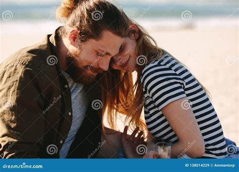 Romantic Couple Relaxing On The Beach Stock Image Image Of Young