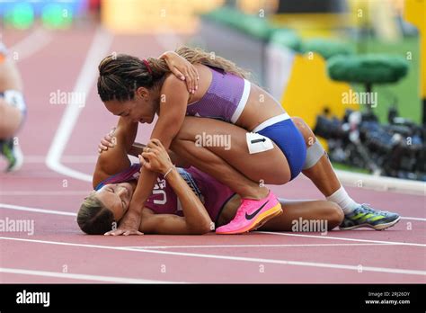 Great Britain S Katarina Johnson Thompson Above Interacts With Usa S