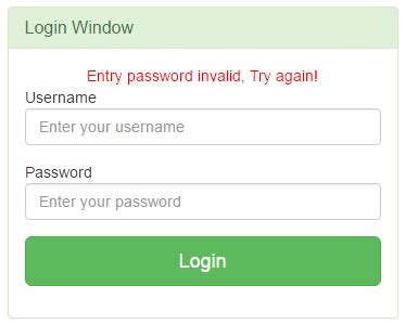 user login window  error message  invalid password  account