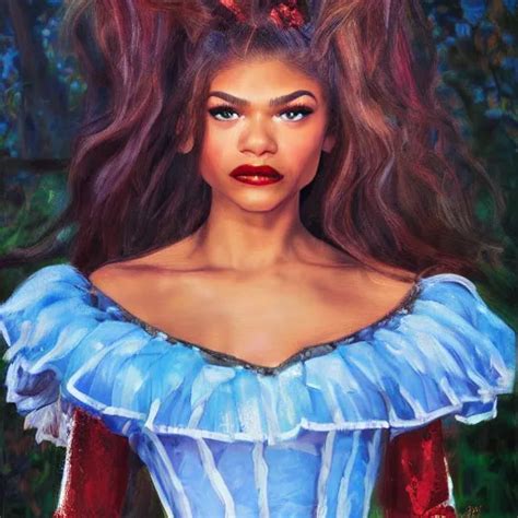 Zendaya As Alice In Wonderland Oil Painting High Stable Diffusion