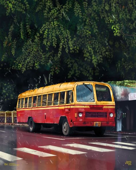 Artstation Ksrtc Bus Kerala Mansoon Bus Art Kerala Beautiful Art