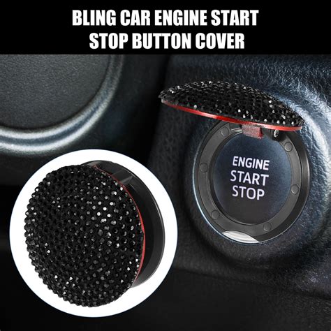 Bling Car Start Stop Engine Button Cover Black Rhinestone Anti Scratch