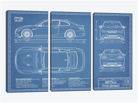 Bmw M3 E92 Blueprint Canvas Print By Action Blueprints Icanvas