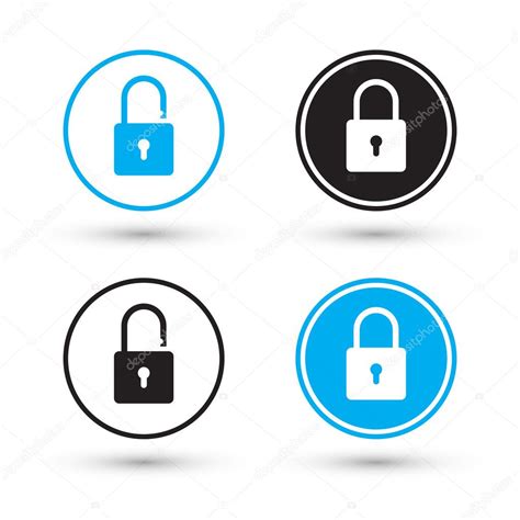 Flat Padlock Icons Padlock Buttons Lock And Unlock Concept Password Blocking Security Lock