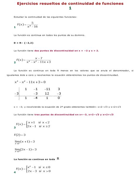 Ejercicios Resueltos De Continuidad De Funciones