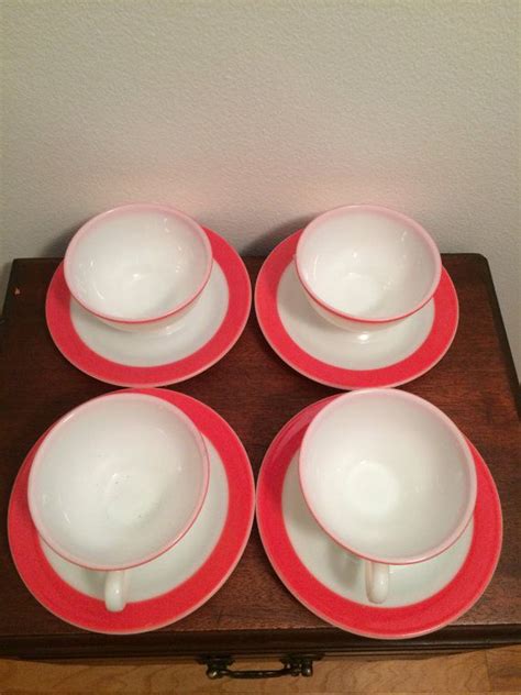 Vintage Pyrex Flamingo Pink 2 Piece Set Cup Saucer Set Of 4 Etsy