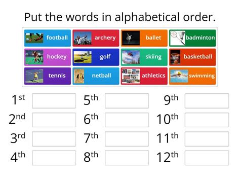 Sports Alphabetical Order Rank Order