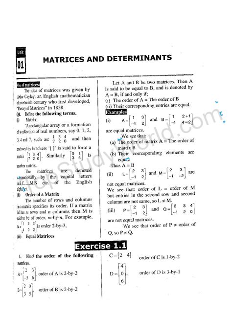 Solution Th Class Math Chapter Matrices And Determinants Notes