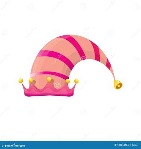 Vector Funky Pink Stripped Cartoon Christmas Elf Hat Isolated On White