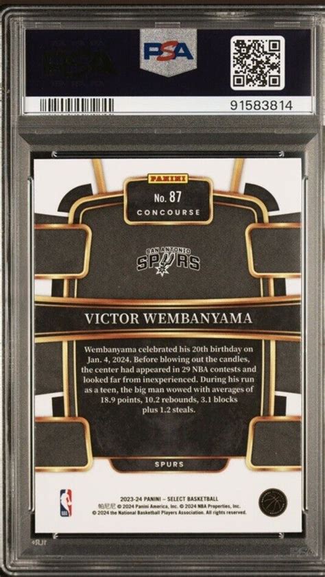 2023 24 Select Victor Wembanyama PSA 10 Panini Blue Concourse RC 87