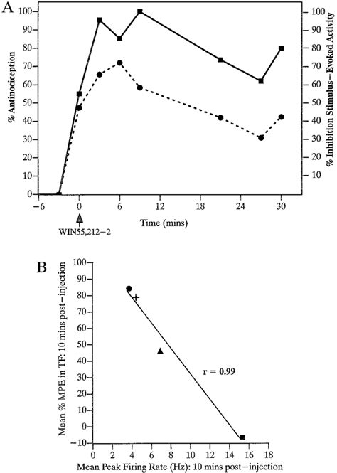 A, Time course of the antinociceptive and electrophysiological effects ...